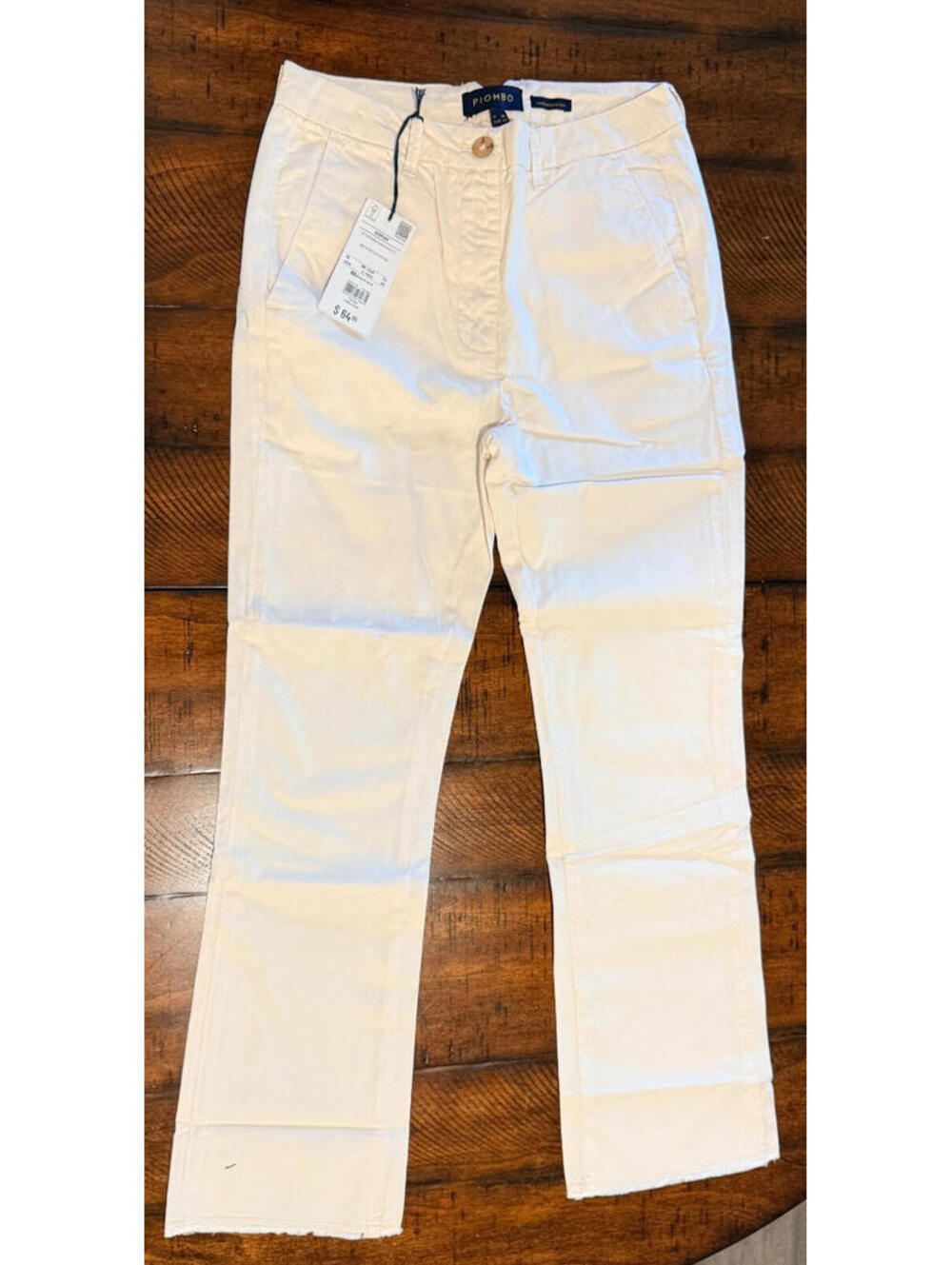 NWT Piombo Italian Design Women's Off White Raw Edge Hem Wide Leg Pants, Size 2